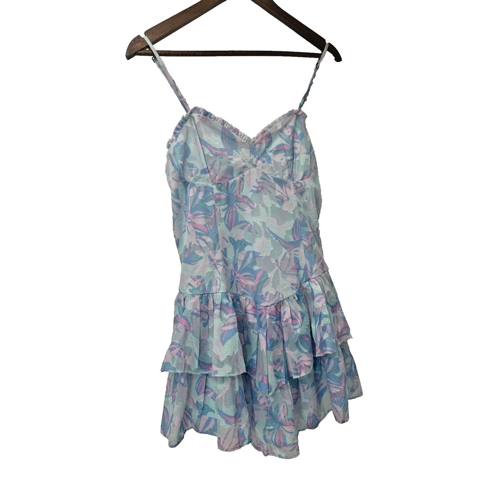 Wild Fable basque waist ruffle trim tiered Y2K babydoll blue floral fairycore M‎